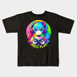 Press play gamer girl Kids T-Shirt